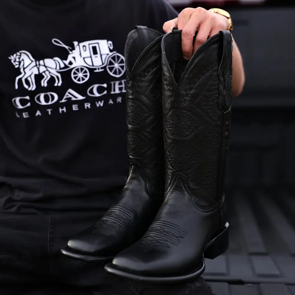 Black Deer Leather Boots - Square Toe