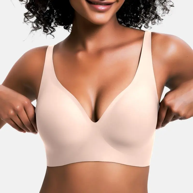 Womens Comfortable Wireless Bras Push Up Bralettes Seamless Tshirts Bras Deep V Everyday Bras