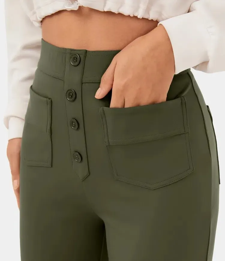 🔥Last Day 49% OFF🔥High Waisted Button Multiple Pockets Straight Leg Casual Pants