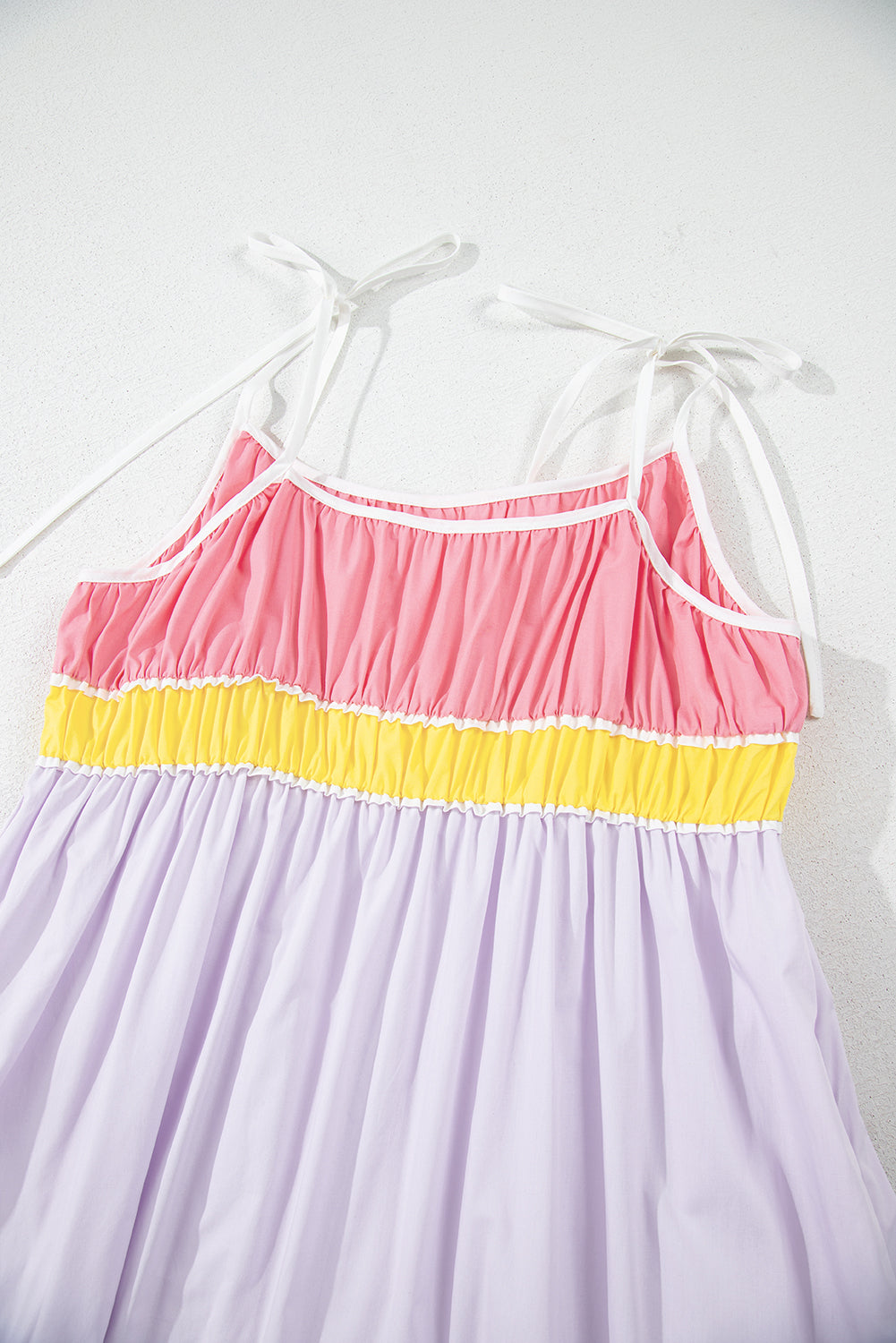 Multicolour Colorblock Self-Tie Straps High Waist Flowy Maxi Dress With Pockets