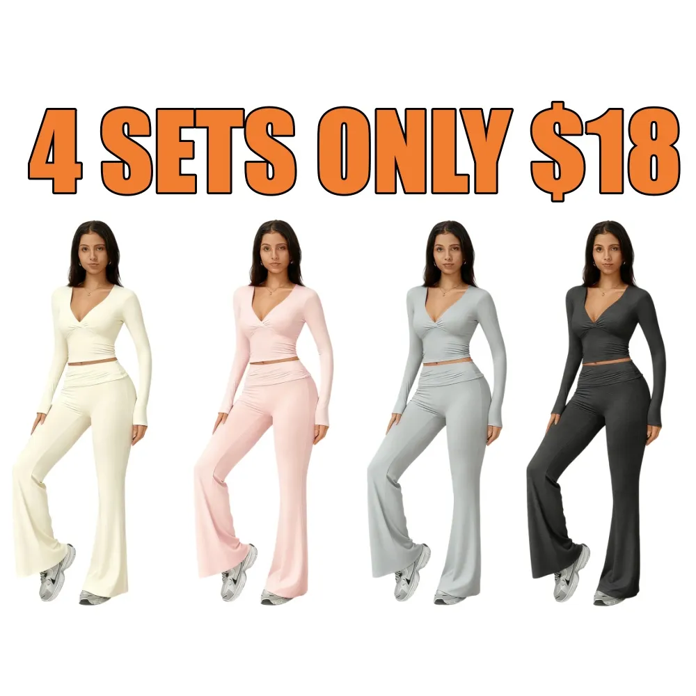 Elegant Casual V-Neck Long Sleeve Basic Two-Piece Outfit Set