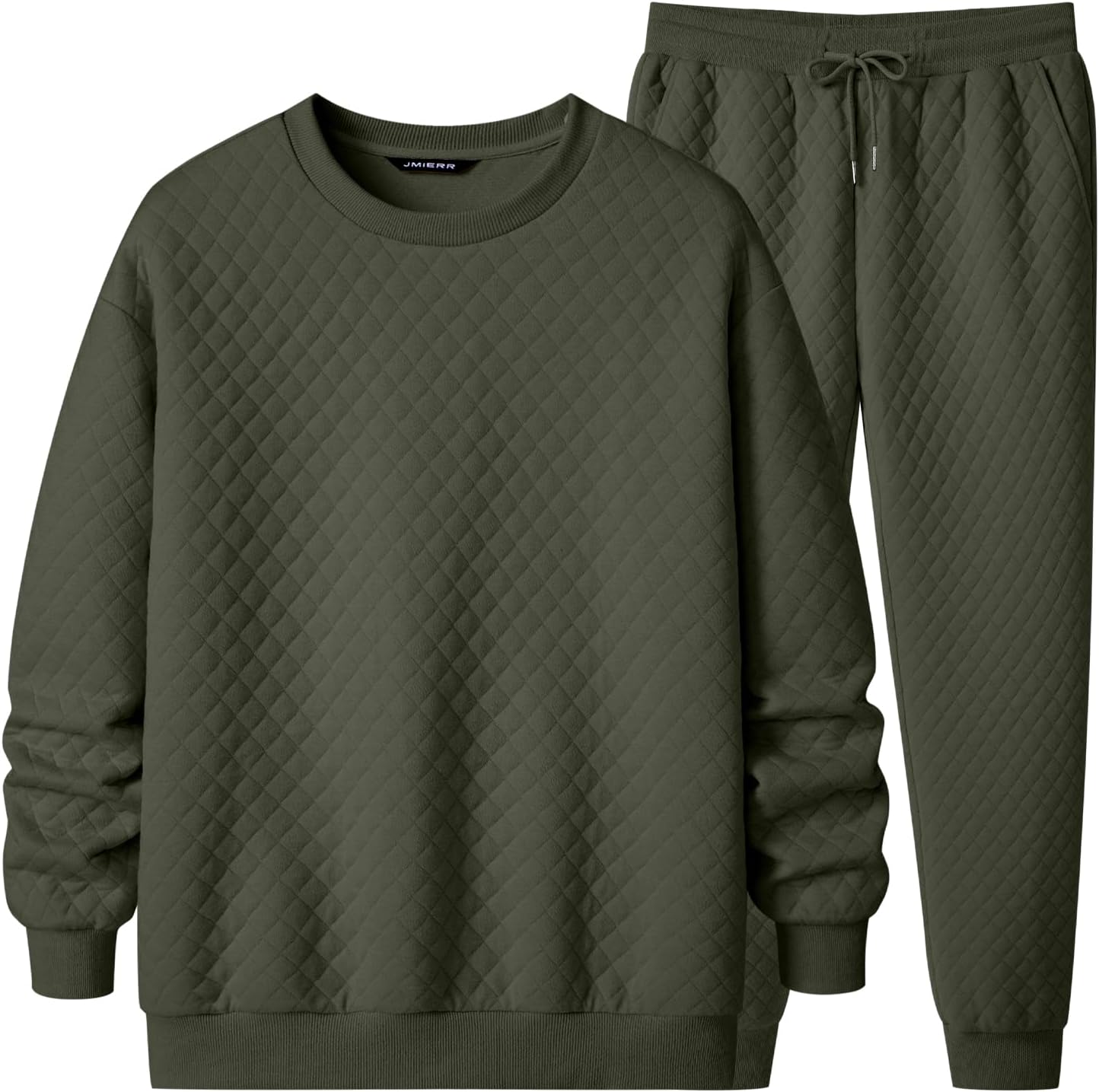 Men's Quilted 2 Piece Casual Outfits Crewneck Sweatshirt Tracksuit & Joggers Sweatpants Sweatsuit Set