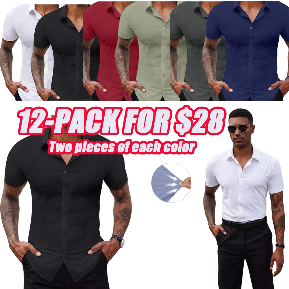 Men's Stretch Dress Shirts Short Sleeve Slim Fit Business Casual Button Down Shirts Muscle Fit Men's Dress Shirts Shortsleeve Menswear gifts for dad