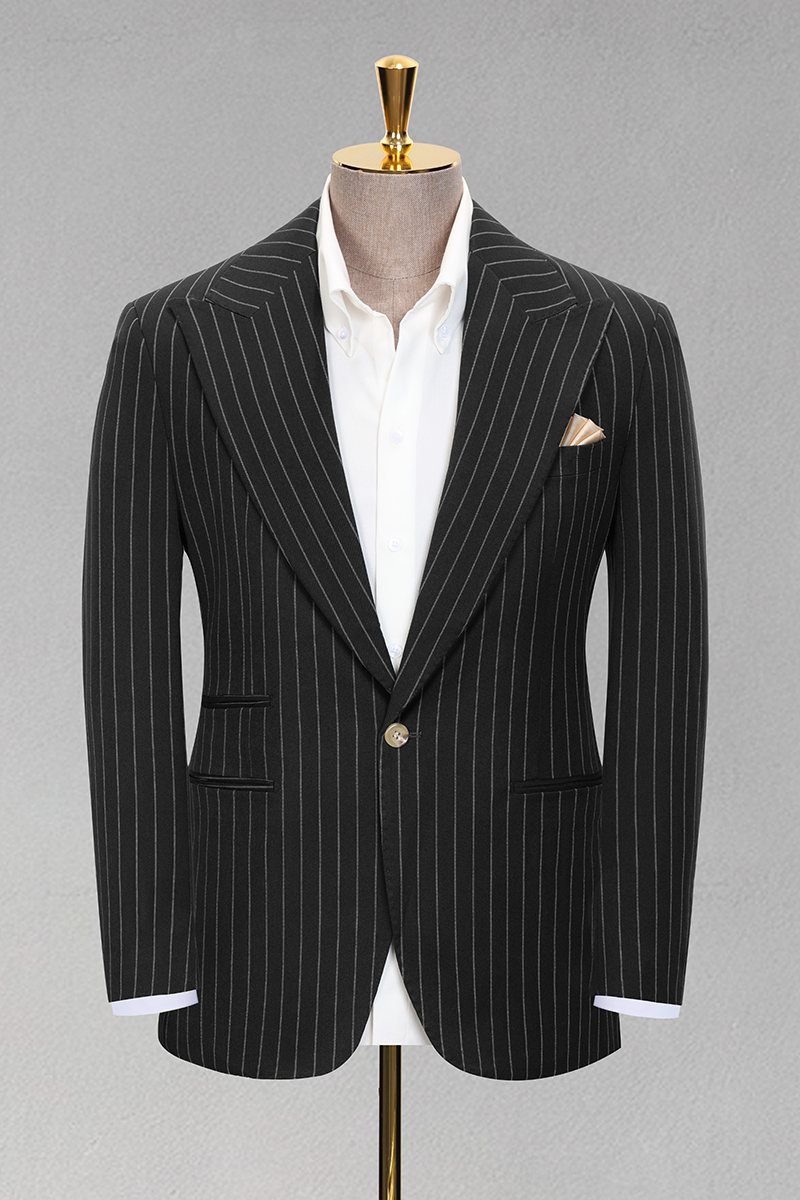 Men's Dark Green Pinstripe Single-Breasted Blazer