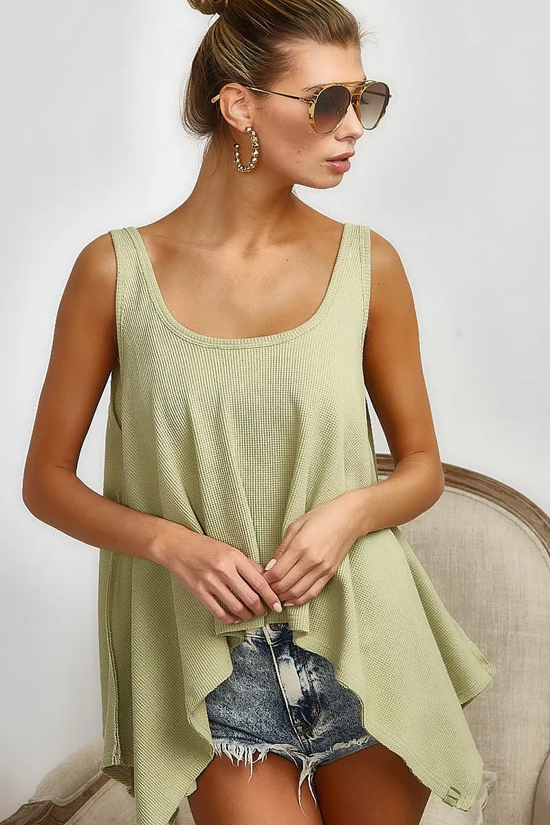 High and Low Flare Knit Tank Top