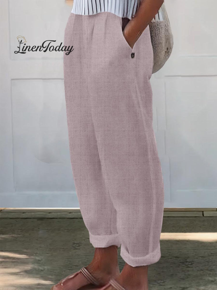 Women's Printed Cotton And Linen Casual Pants