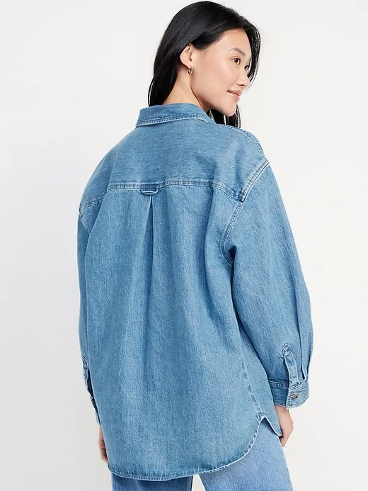 Boyfriend-style button-down denim shirt