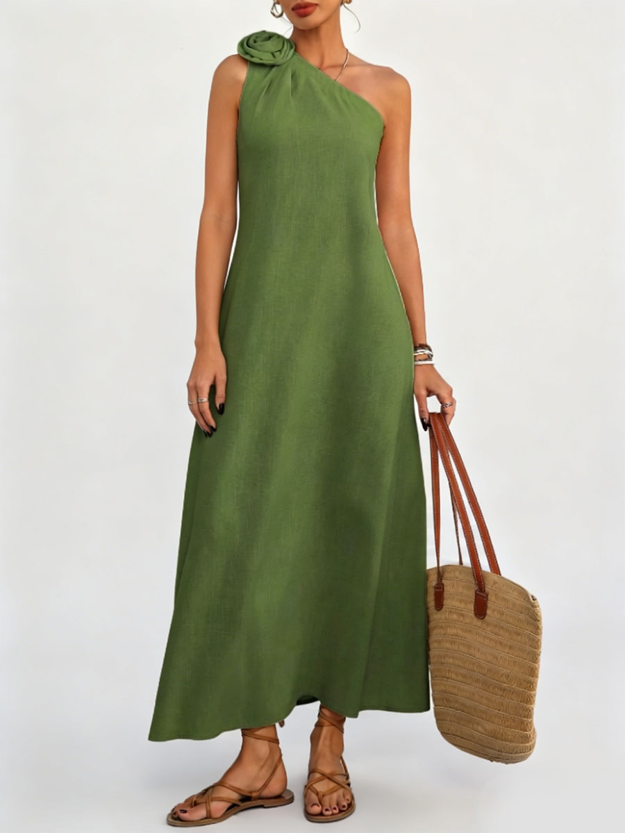 Women's French-style 3d Floral Embellished Off-shoulder Sleeveless Dress