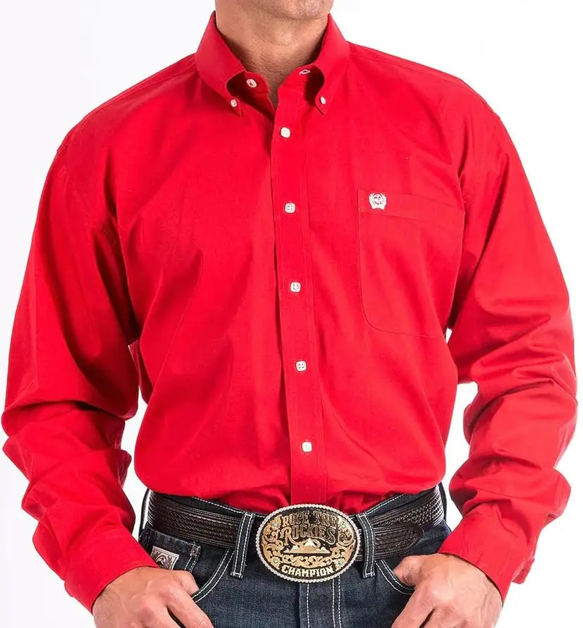 Men’s Cinch Solid Red Long Sleeve Button Down Shirt