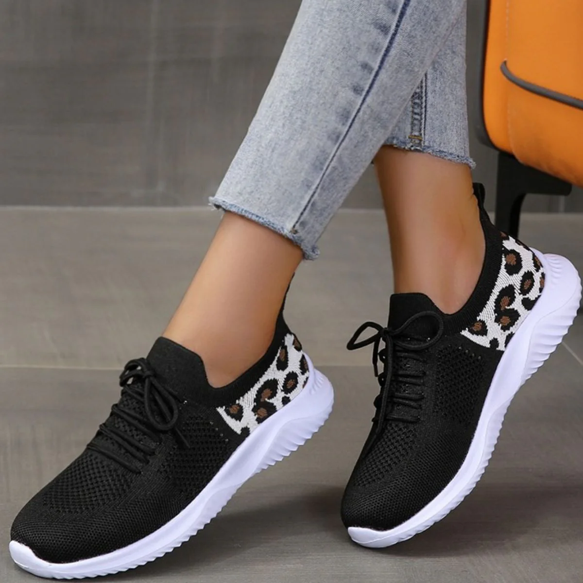 Leopard Breathable Mesh Lace Up Athletic Shoes (2 color options)