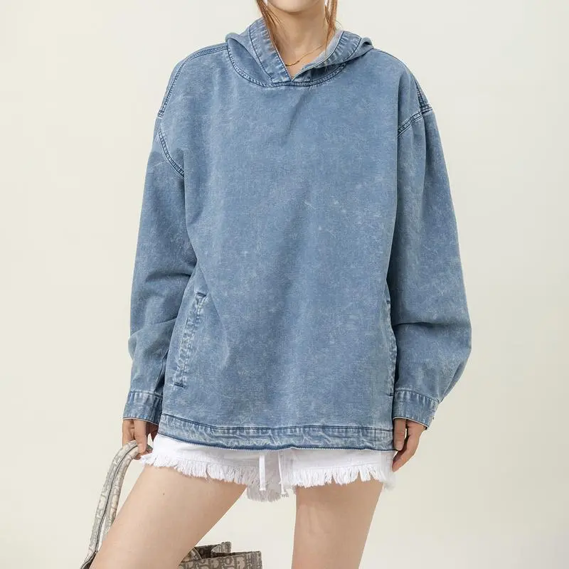 WOMEN'S DENIM HOODED SWEATSHIRT