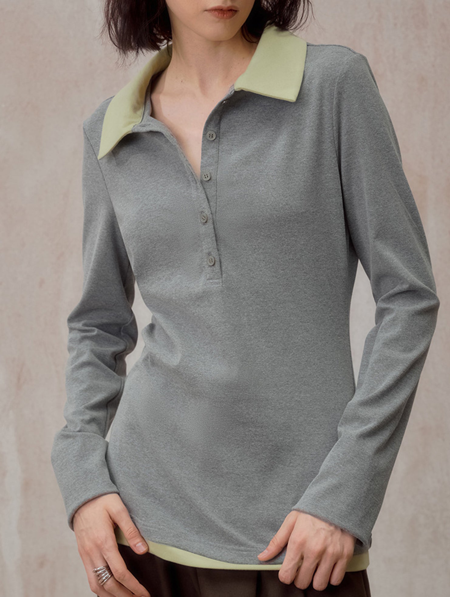 Color Block Faux Two Piece Polo Tee_CWTTL01218