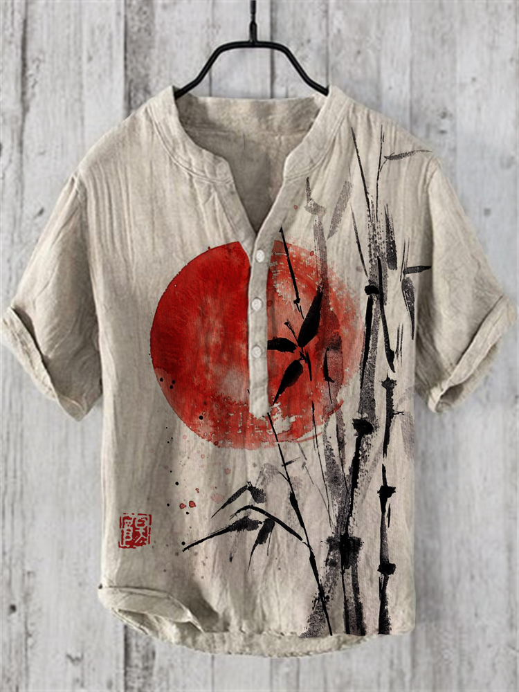 Bamboo & Sunrise Japanese Art Linen Blend Shirt