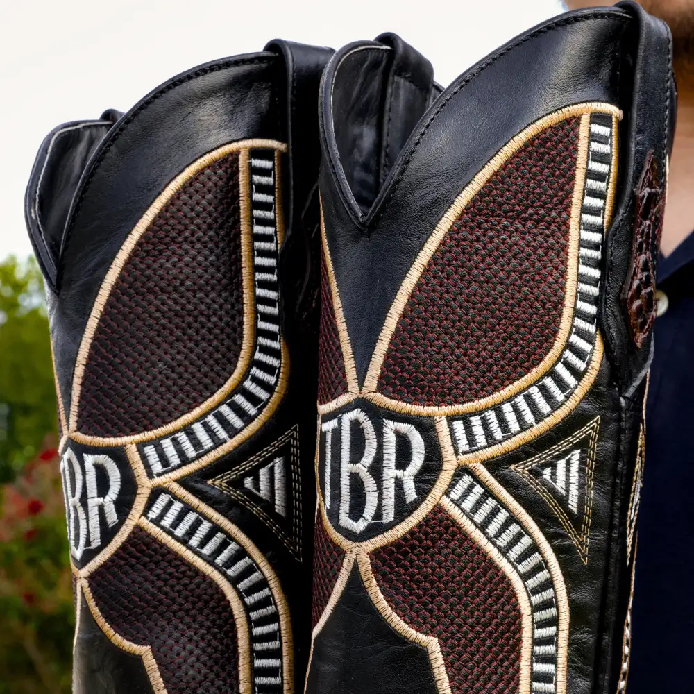 Brown Caiman Hornback Leather Boots - Square Toe