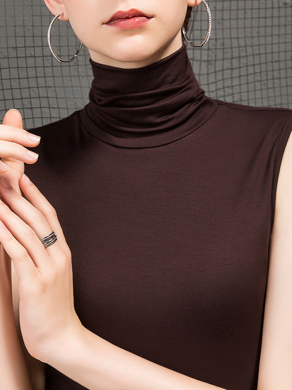 Stylish Selection Sleeveless Solid Color High-Neck Vest Top