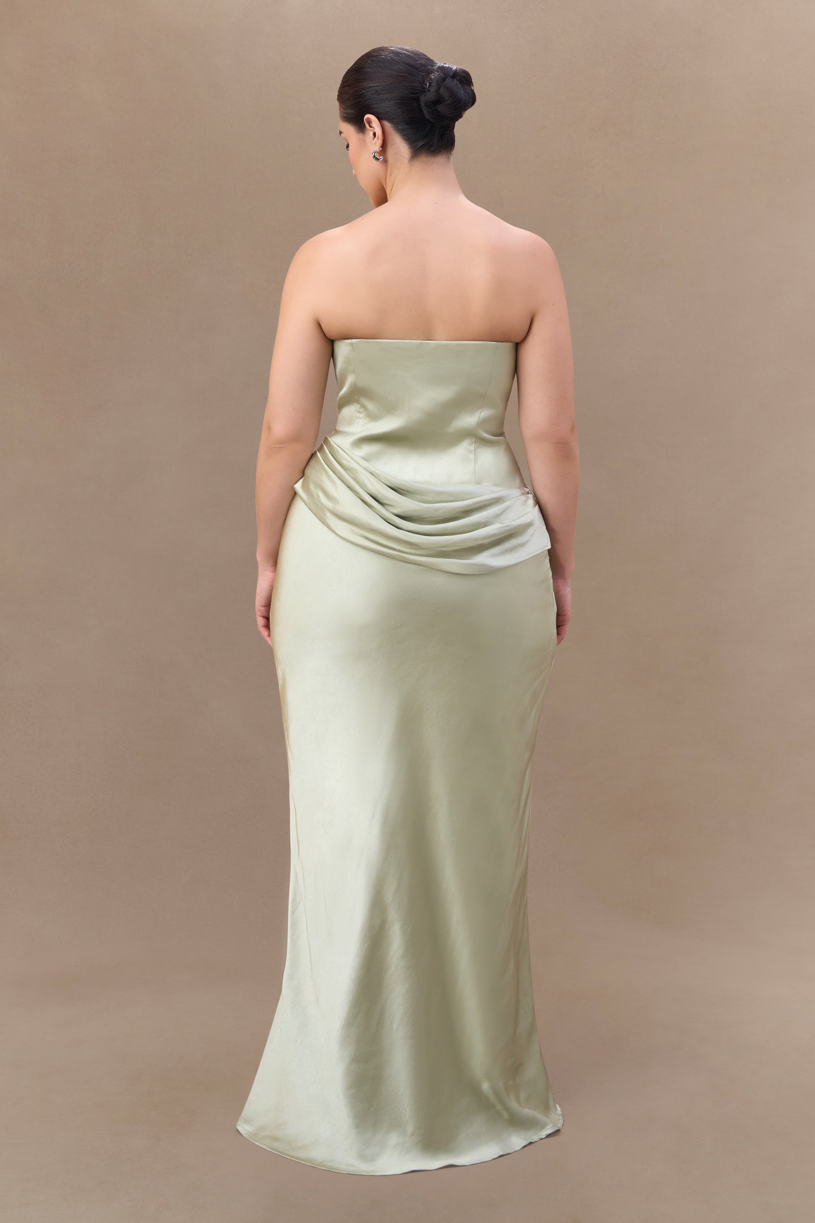 Sage Strapless Satin Maxi Dress