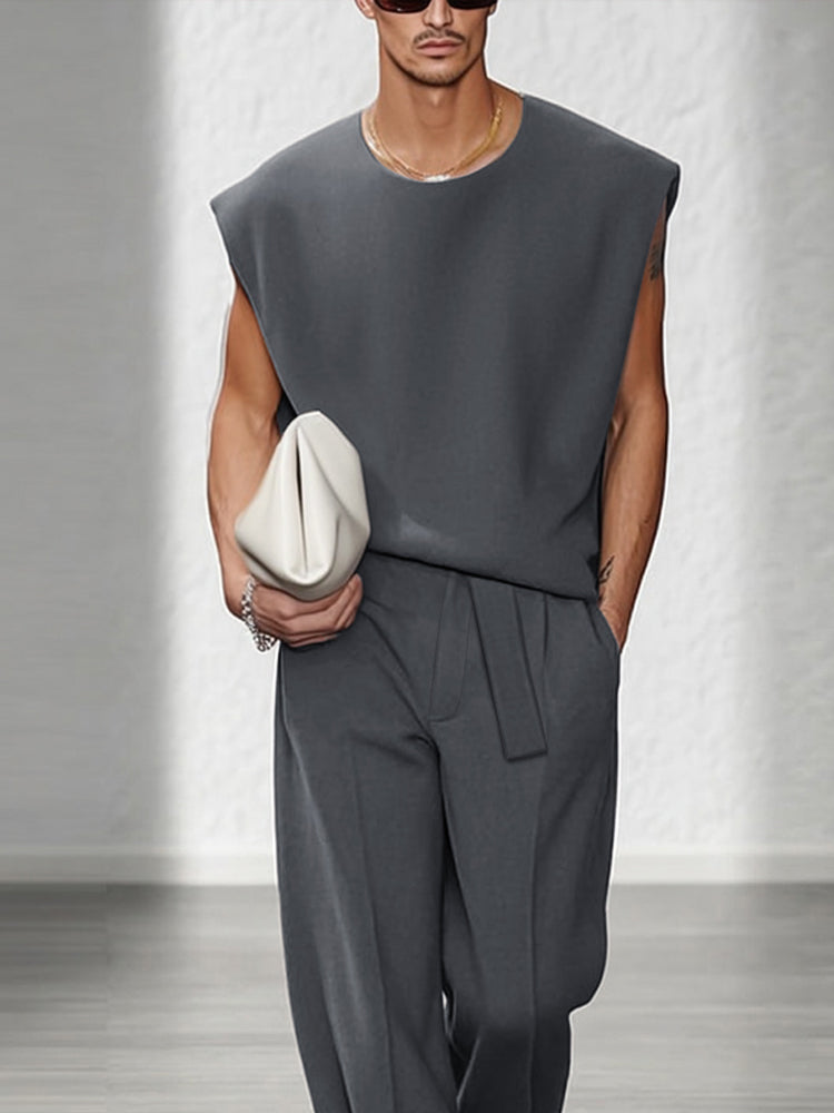 Urban Casual Shoulder Pad Tank Top Set