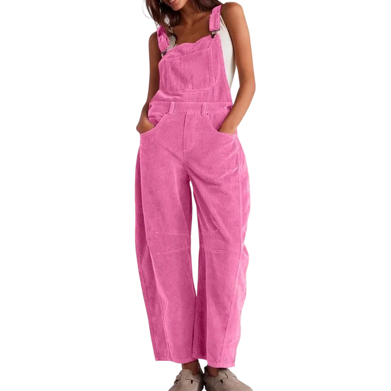 Women's Corduroy Overalls Barrel Wide Leg Bib Pants