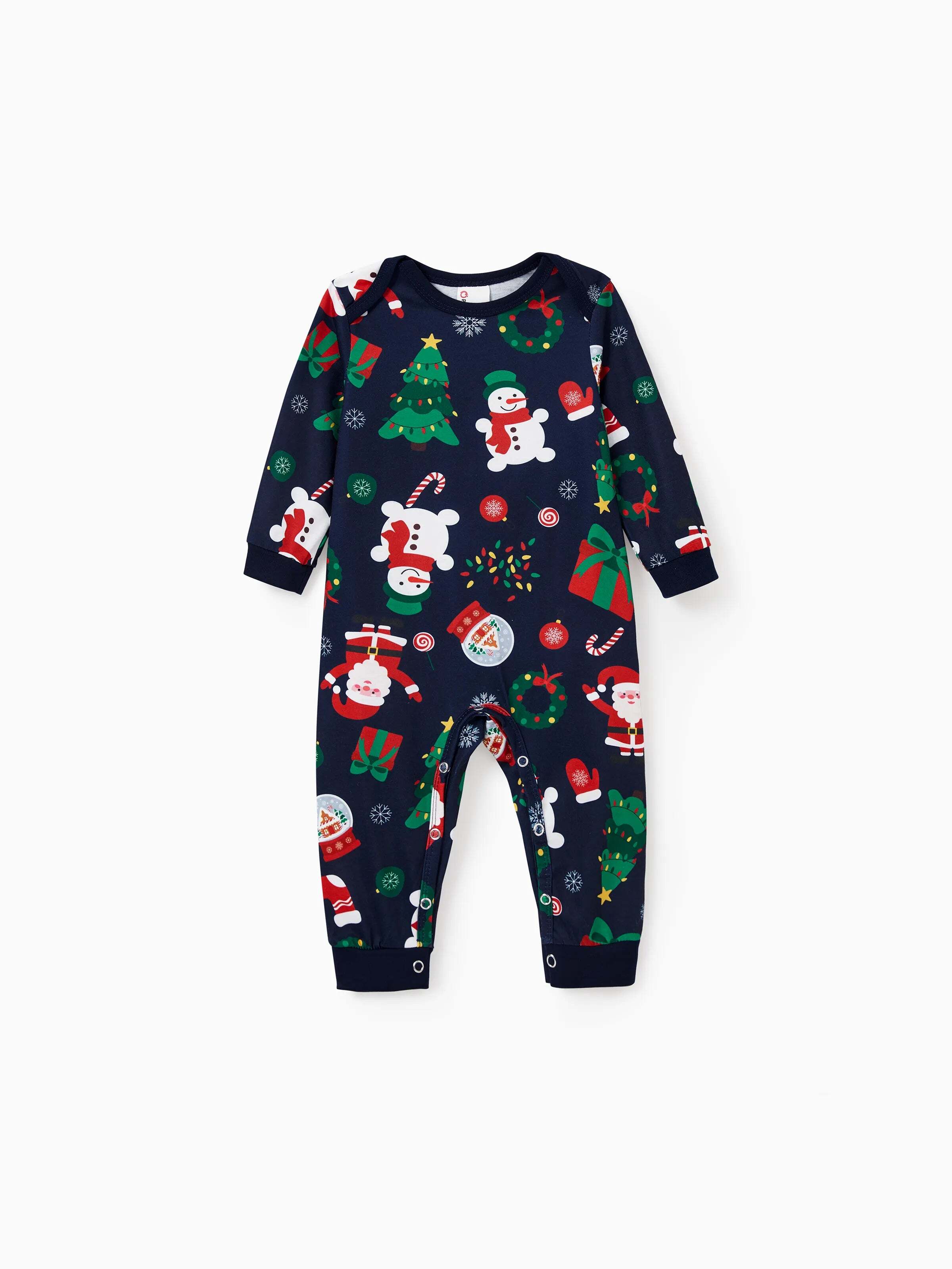 Christmas Matching Family Pajamas Set Glow In The Dark Santa Claus Dark Blue PJS with Christmas Socks Deep Blue
