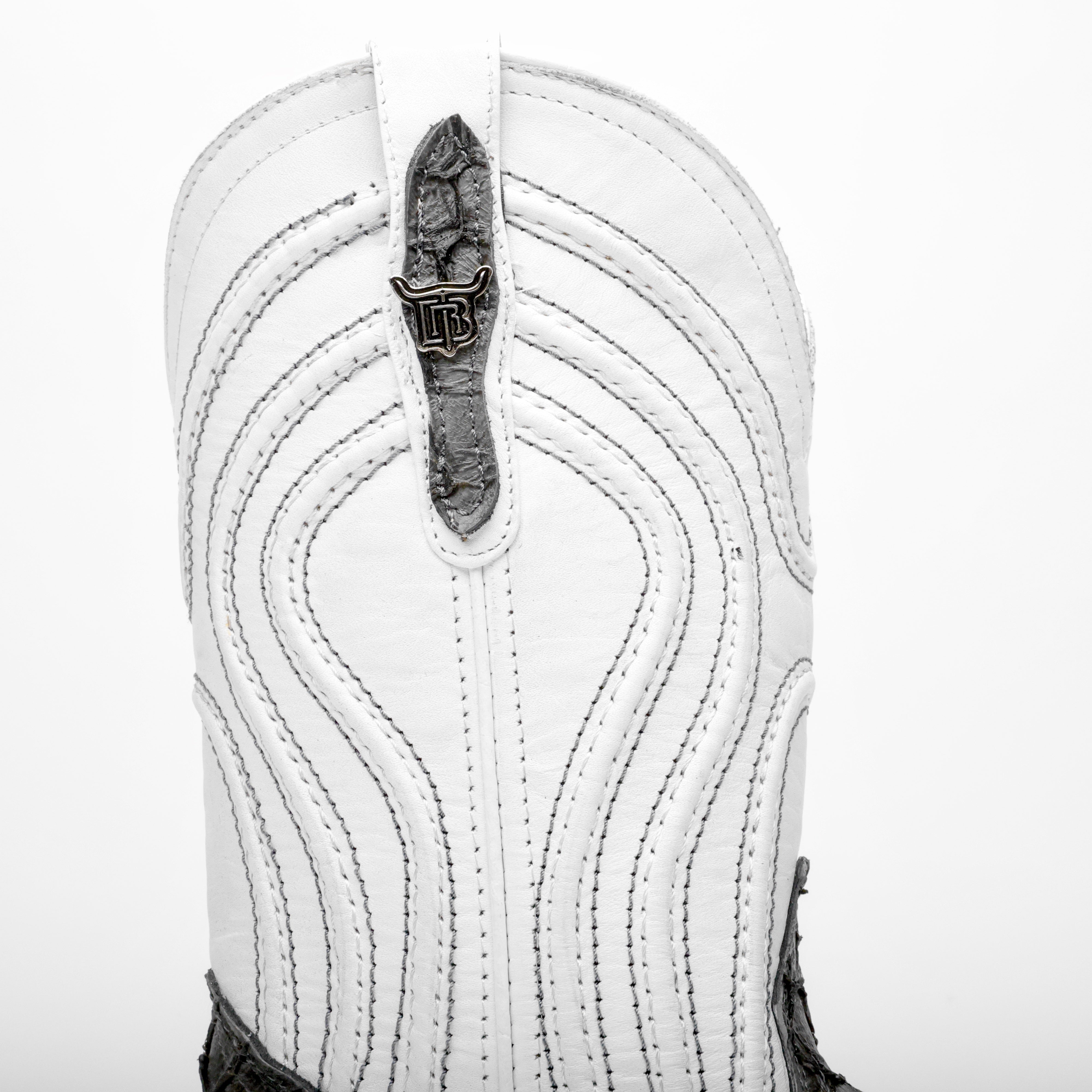 Grey Mini Pirarucu Leather Boots - Square Toe