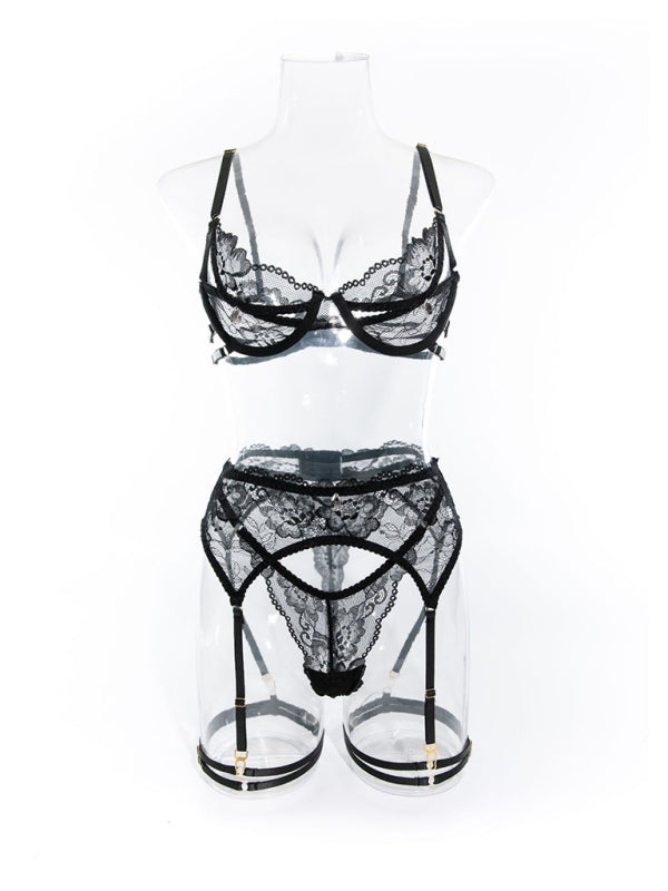 Lace Jewel-Embellished Underwire Garter Lingerie