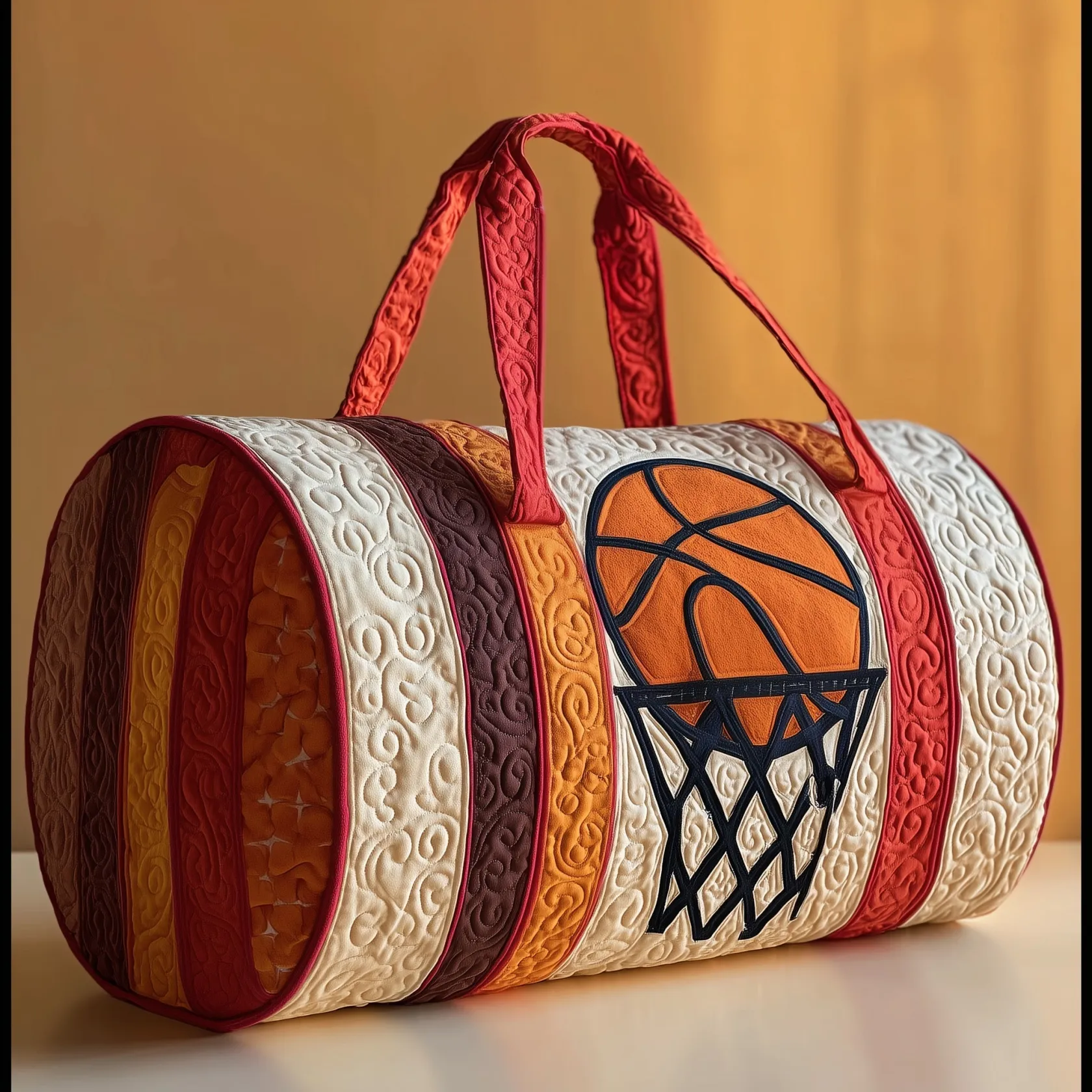 🏀🔥 Game Night Swirl Basketball Quilted Duffle Bag – Sporty Weekend Travel Gym Overnight Bag ✨🧡🖤