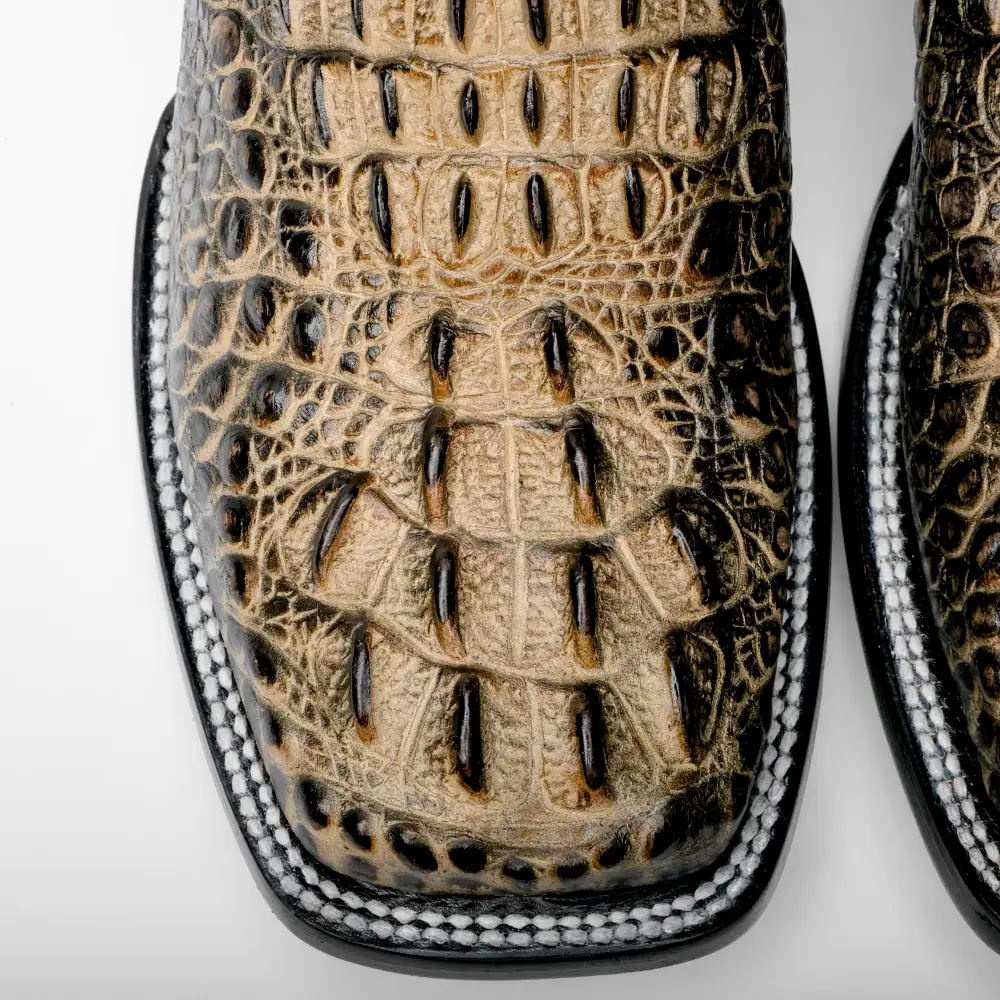 Orix Two-Tone Caiman Neck Leather Boots - Square Toe