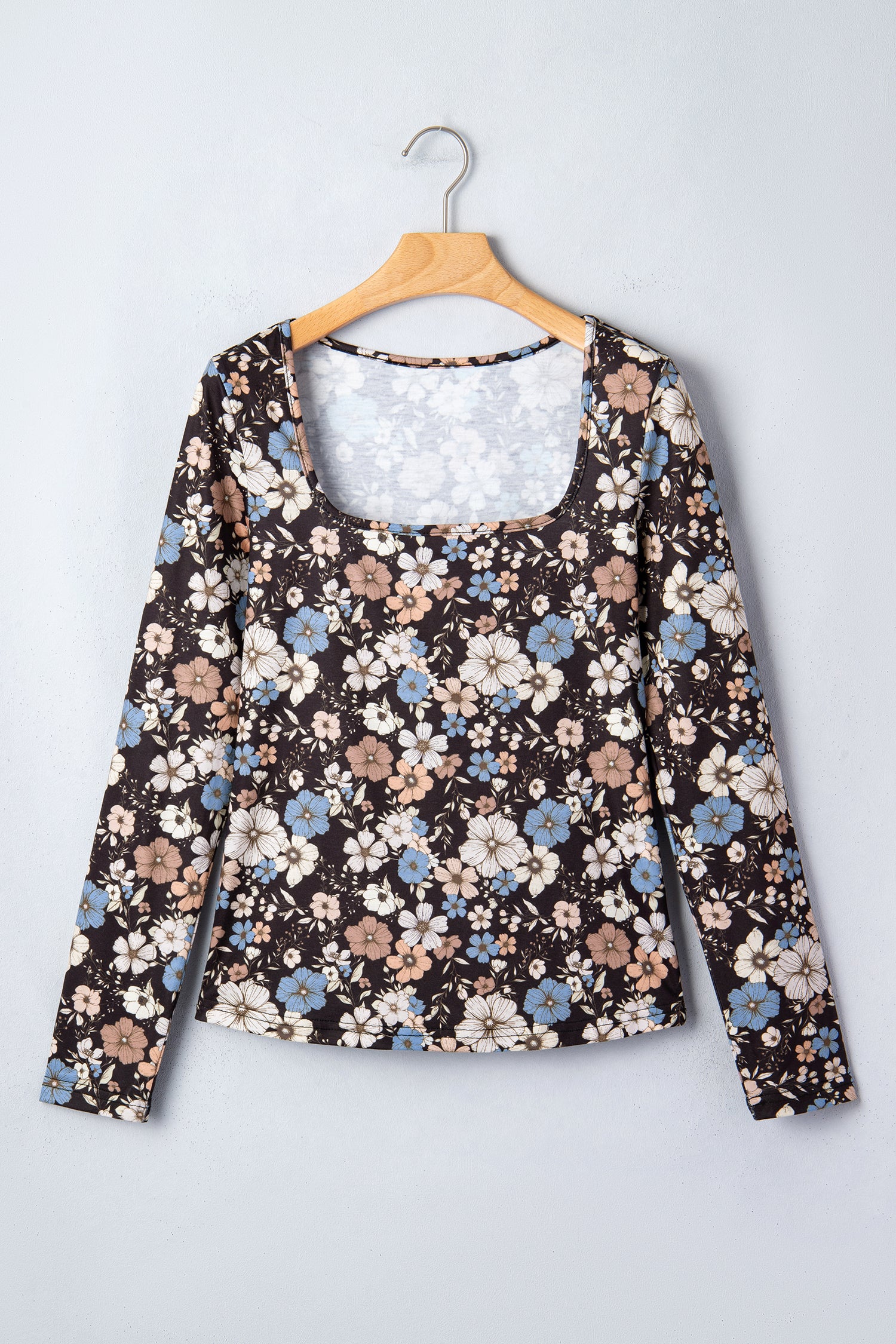 Black Floral Print Slim Long Sleeve T Shirt