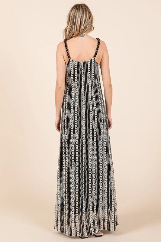 GeeGee Plus Size Striped Scoop Neck Beaded Strap Maxi Cami Dress