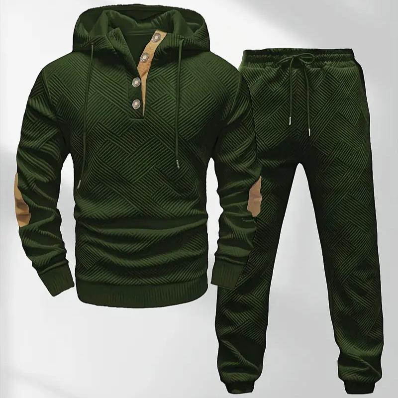Men's Knit Jacquard Hoodie & Pants Two-Piece Casual Set