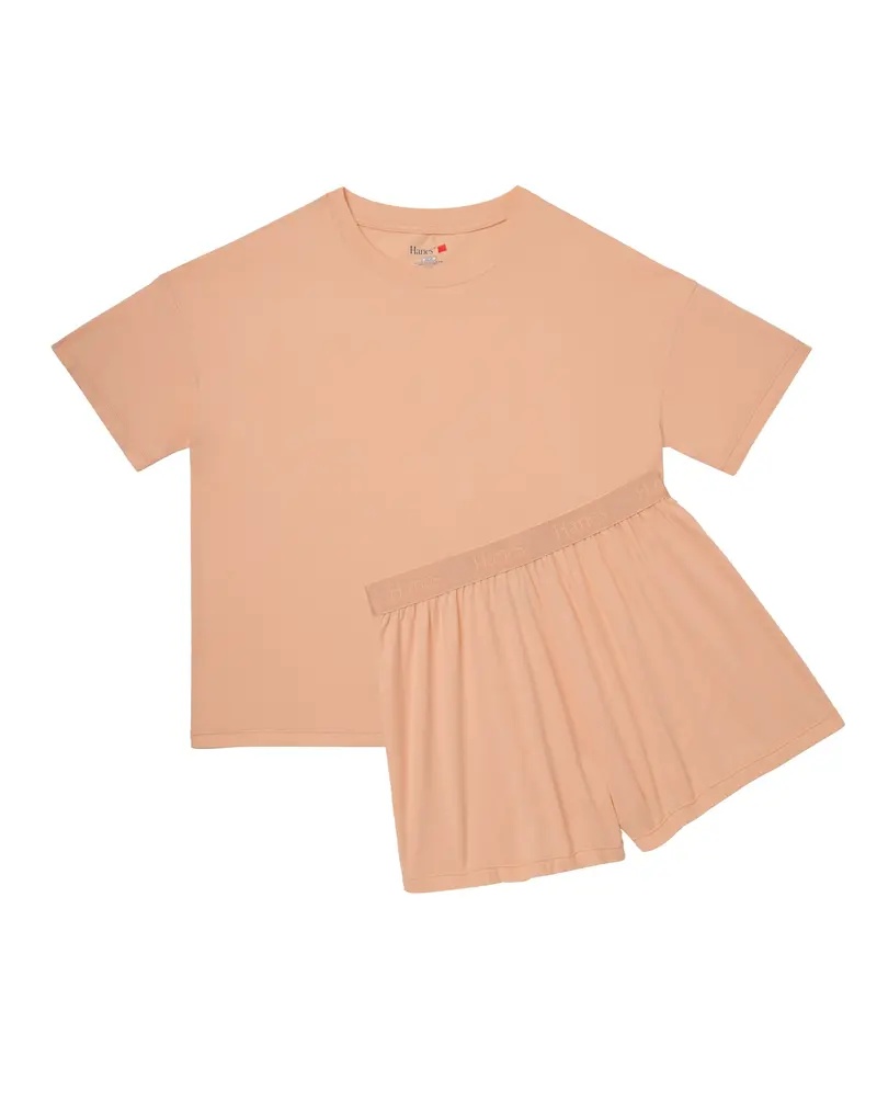 Hanes Originals 2 Piece Lounge Set Comfywear Supersoft Boxy T-shirt & Sleep Shorts Loungewear Women's Comfortable Fit Soft Stretch Fabric Breathable Hla202