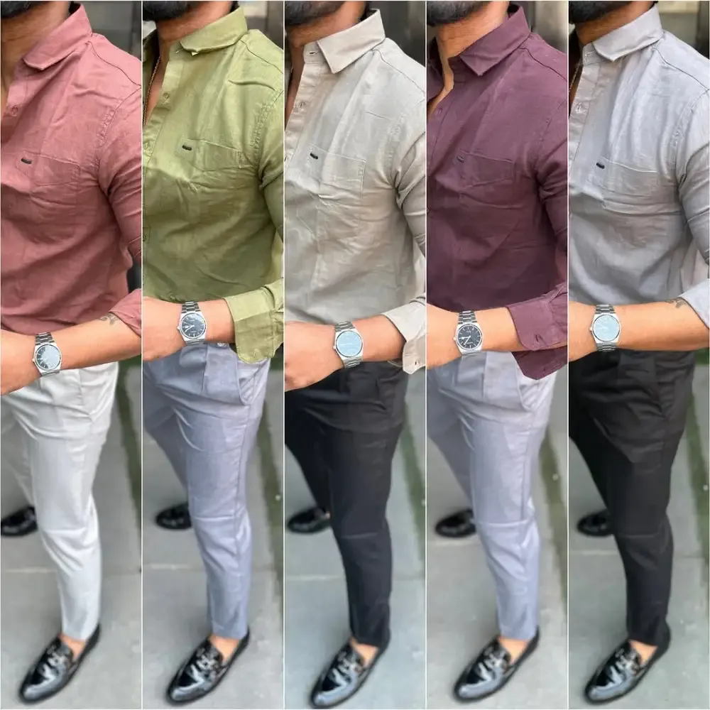 Men'S Solid Color Cotton And Linen Casual Shirt