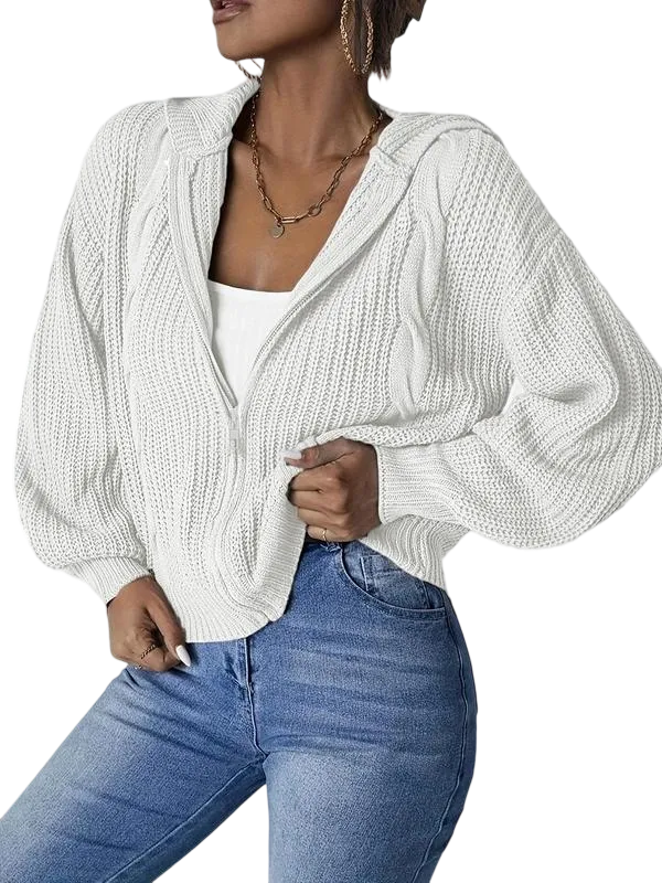 Women's Plain Zip Up Hooded Cardigan