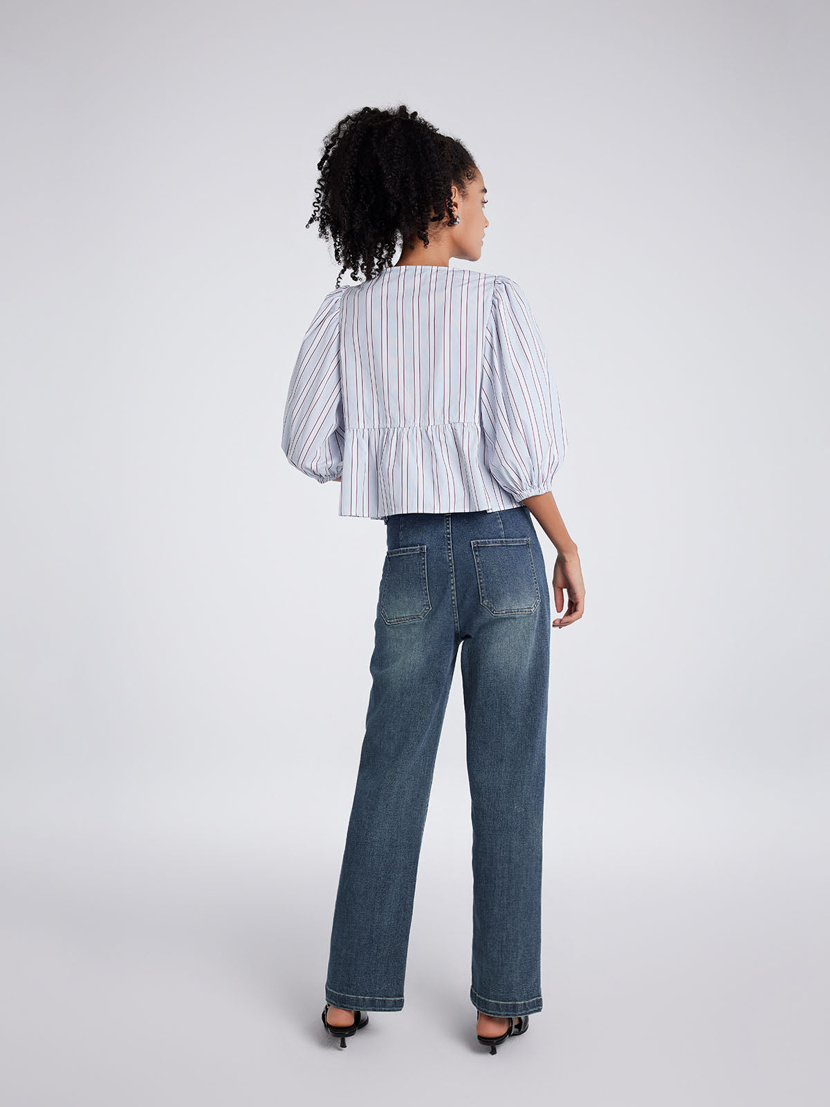 ASOBIO Bow Tie Front Peplum Shirt