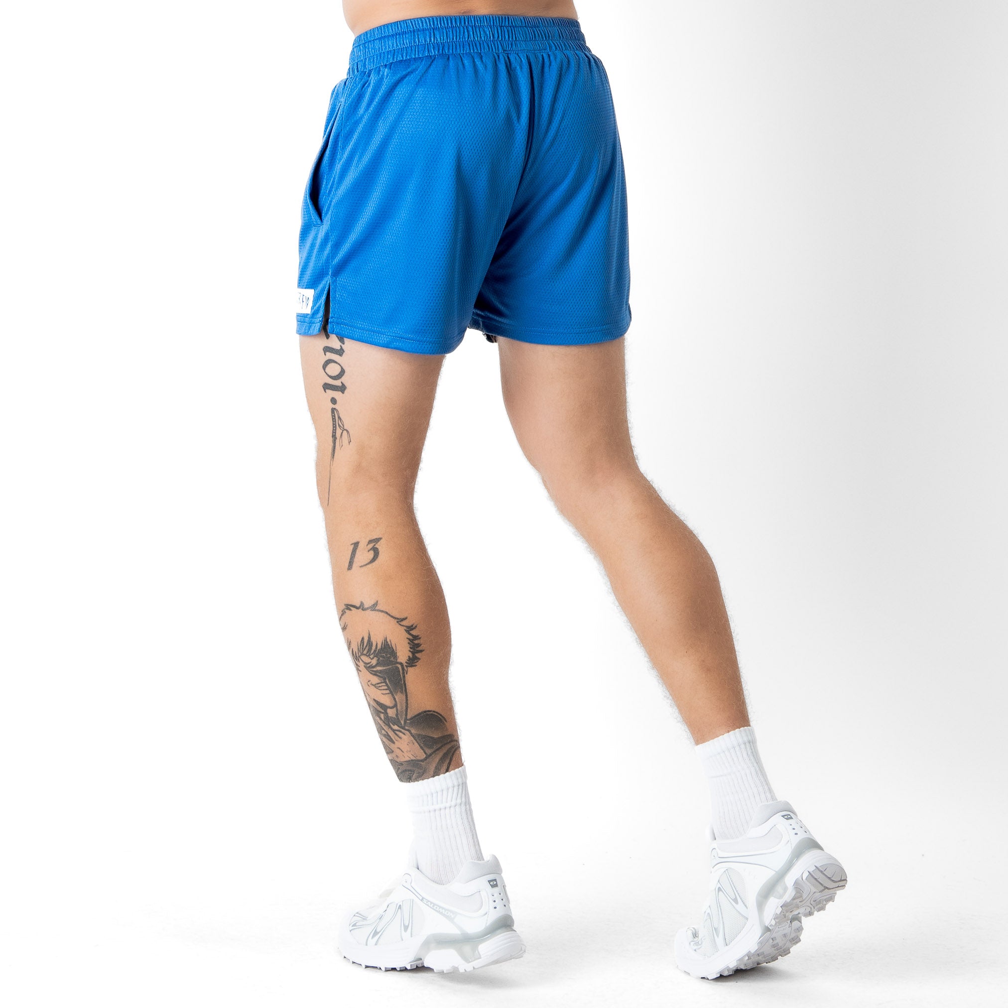MUAY THAI FLAME SHORTS (MID THIGH CUT) - BLUE / WHITE