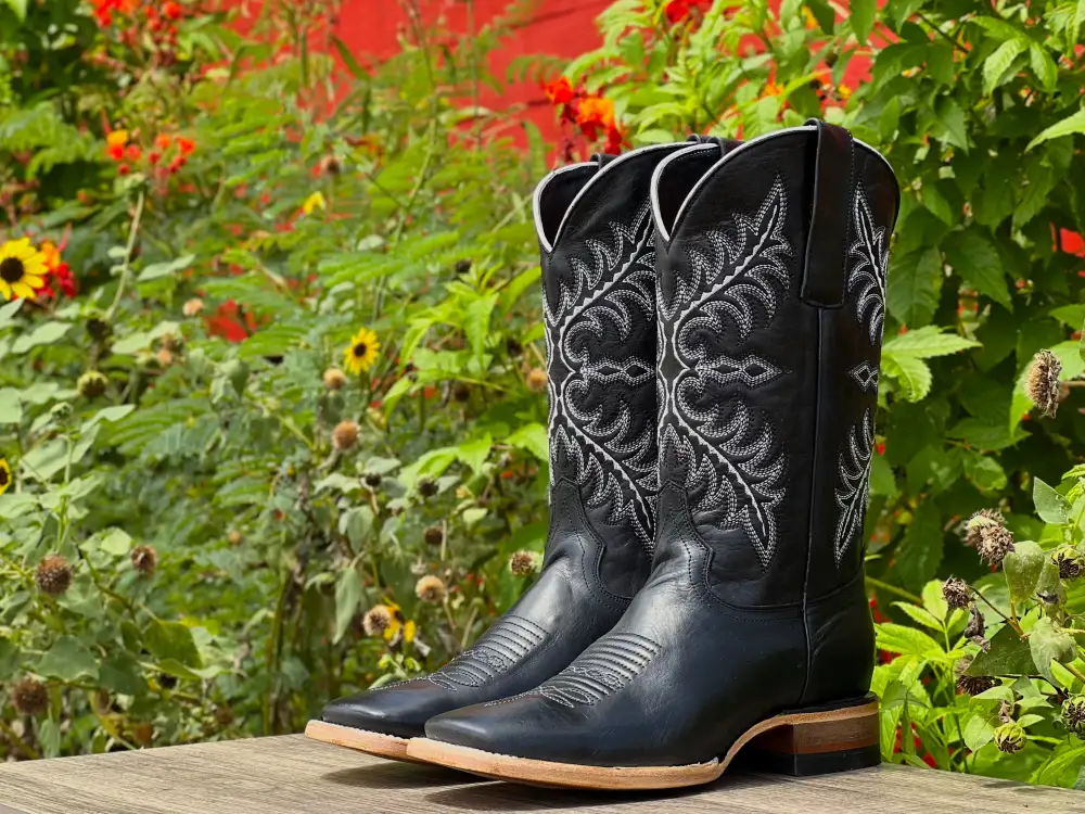 Men’s Black Pull Up Leather Boots With Black Shaft