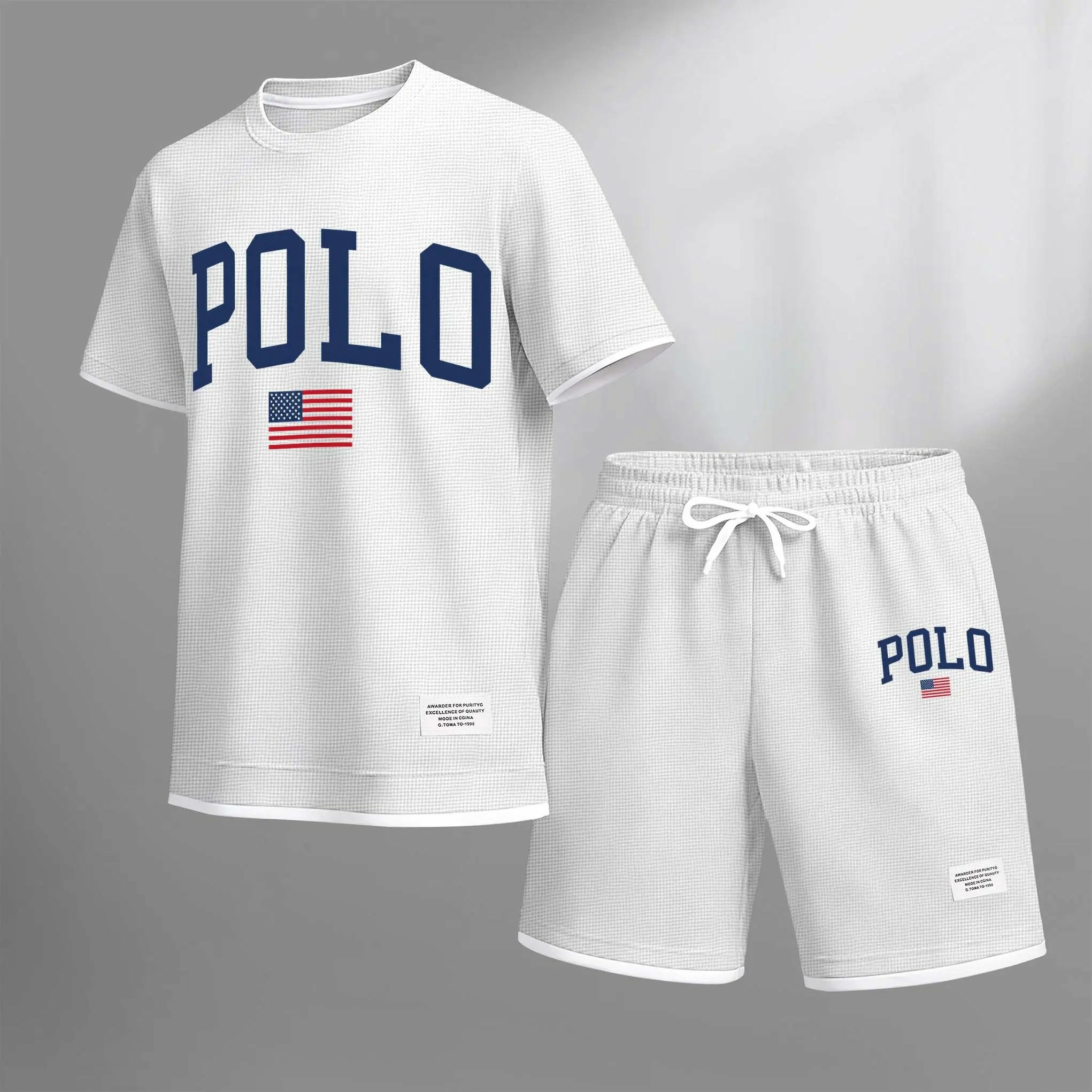 Men’s Printed Polo Shirt & Drawstring Shorts Set – Casual Summer 2-Piece Outfit
