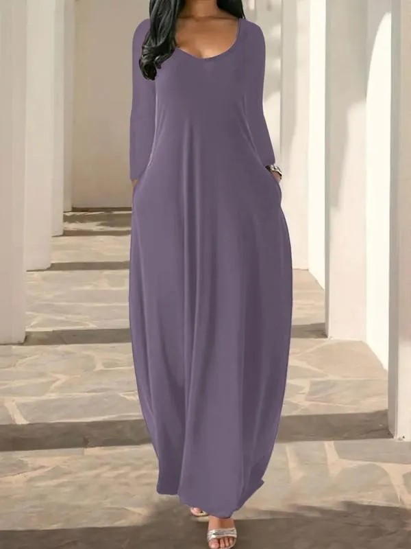 Women's Long Nightgown, Leopard Print in Coffee, Casual Round Neck Long Sleeve Pocket Sleepwear