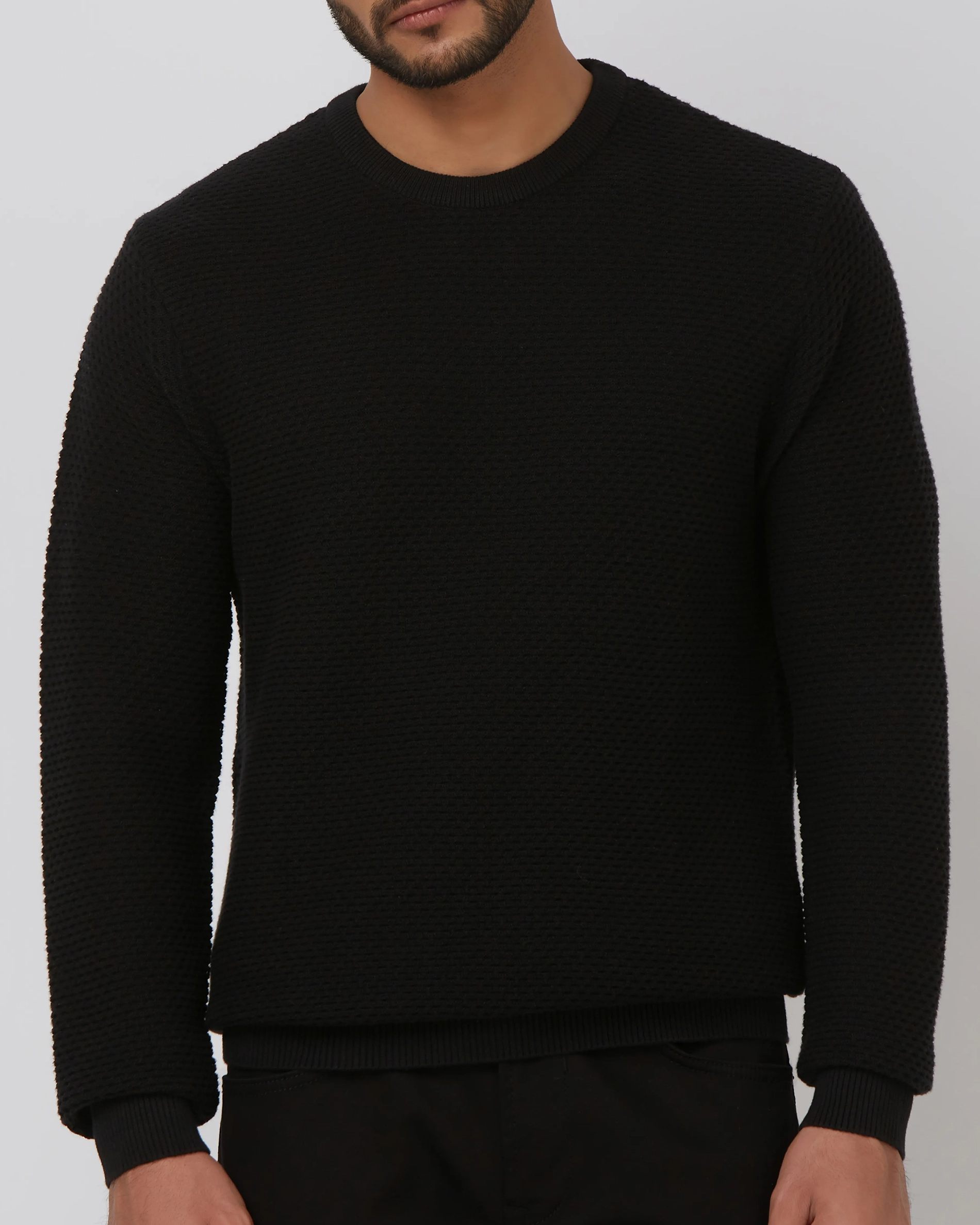 Comfortable Soft Daily Slim Black Cotton Sweater