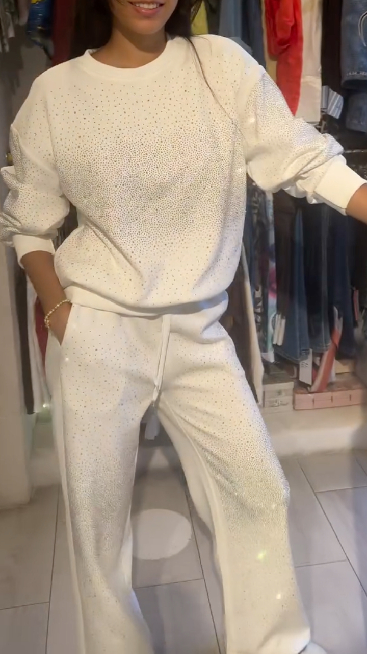 Women's Round Neck Rhinestone Fashion Casual Suit