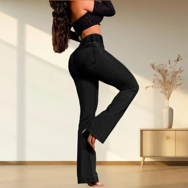 2026 Elastic Waist High Waist Stretch Tights Slightly Flared Hip Lift Denim