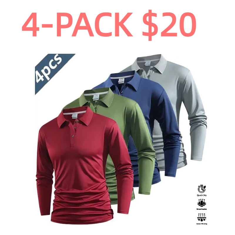 Men's 4-Piece Long-Sleeve Polo Shirt Set