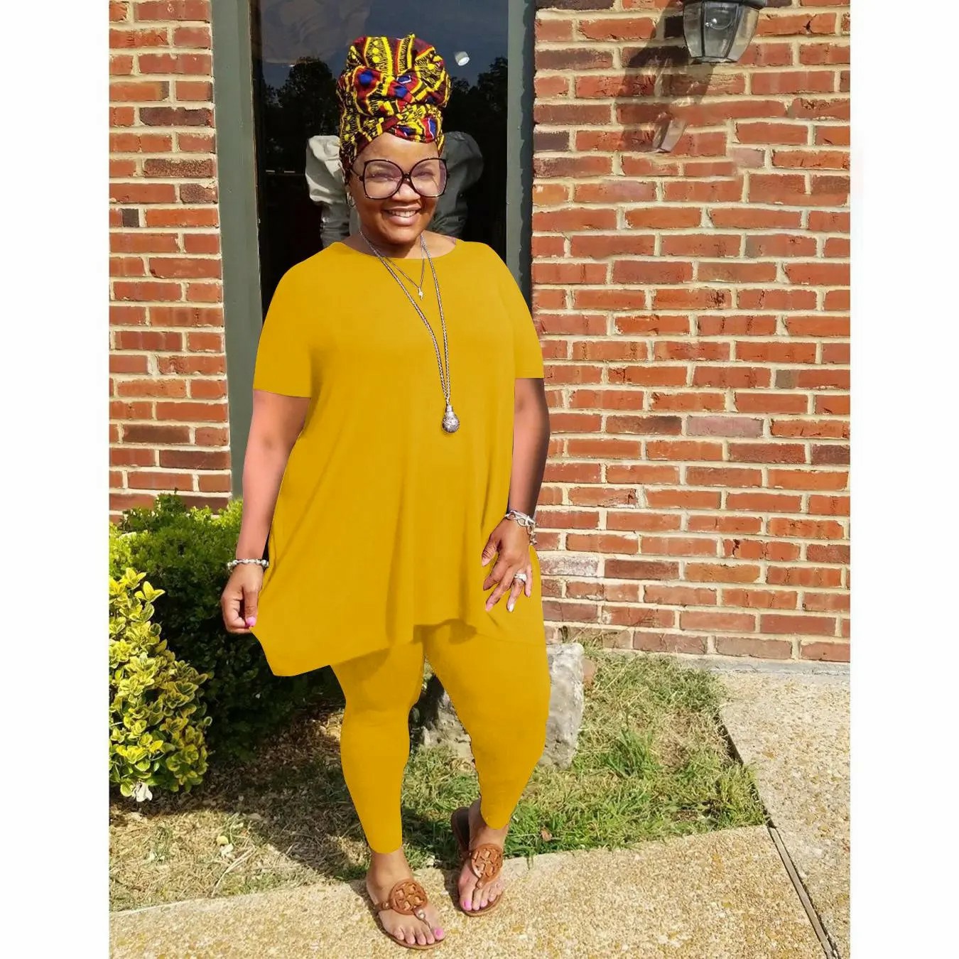 Women Plus Size 2 Piece Outfits Short Sleeve Top and Legging Pant Set Lounge Sets Tracksuit