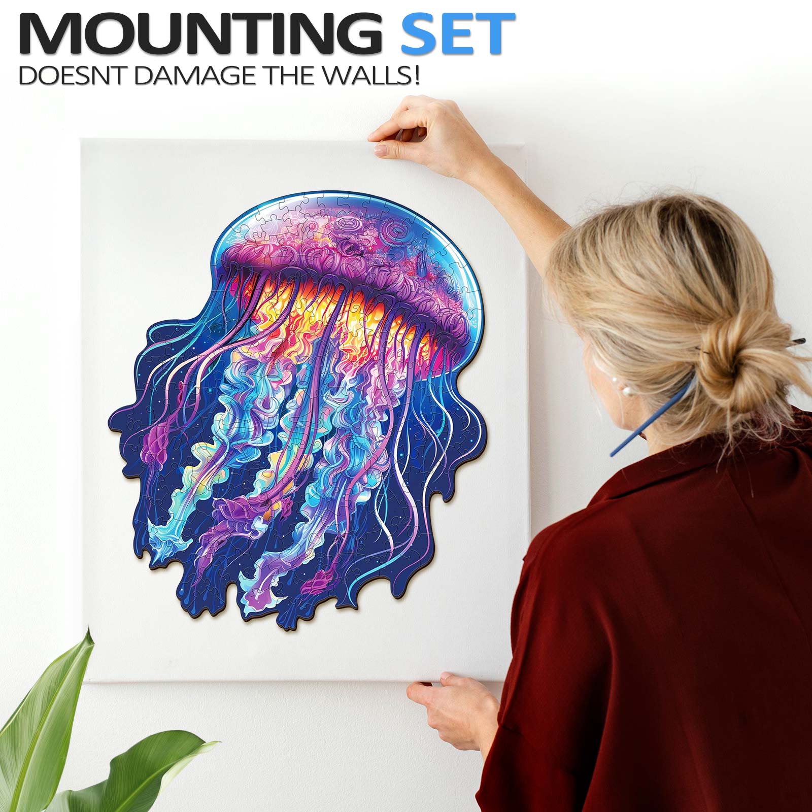 Watercolor Jellyfish Wooden Jigsaw Puzzle