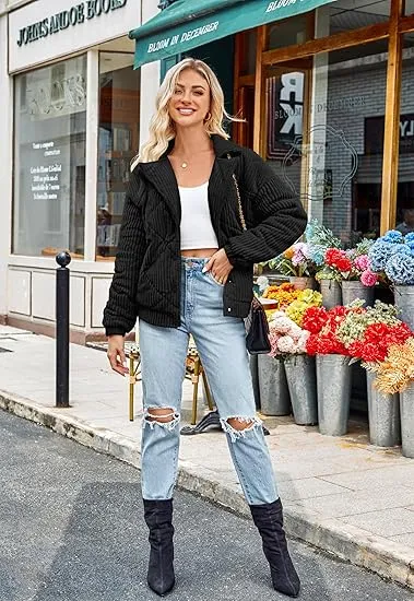 Women's Bomber Jacket With Zip Up Long Sleeve Coat