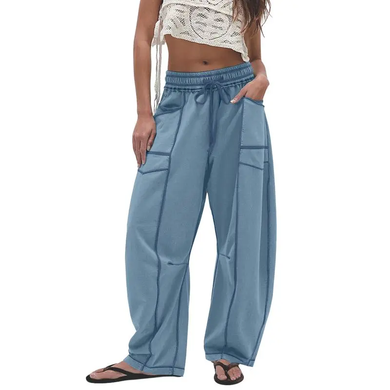 Women's Wide Leg Lounge Pants - Soft Drawstring Palazzo Pants with Pockets