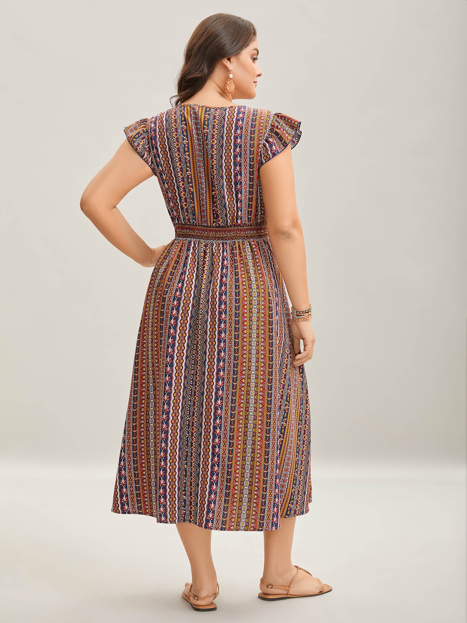 Sunny Stripes Pockets Shirred Midi Dress