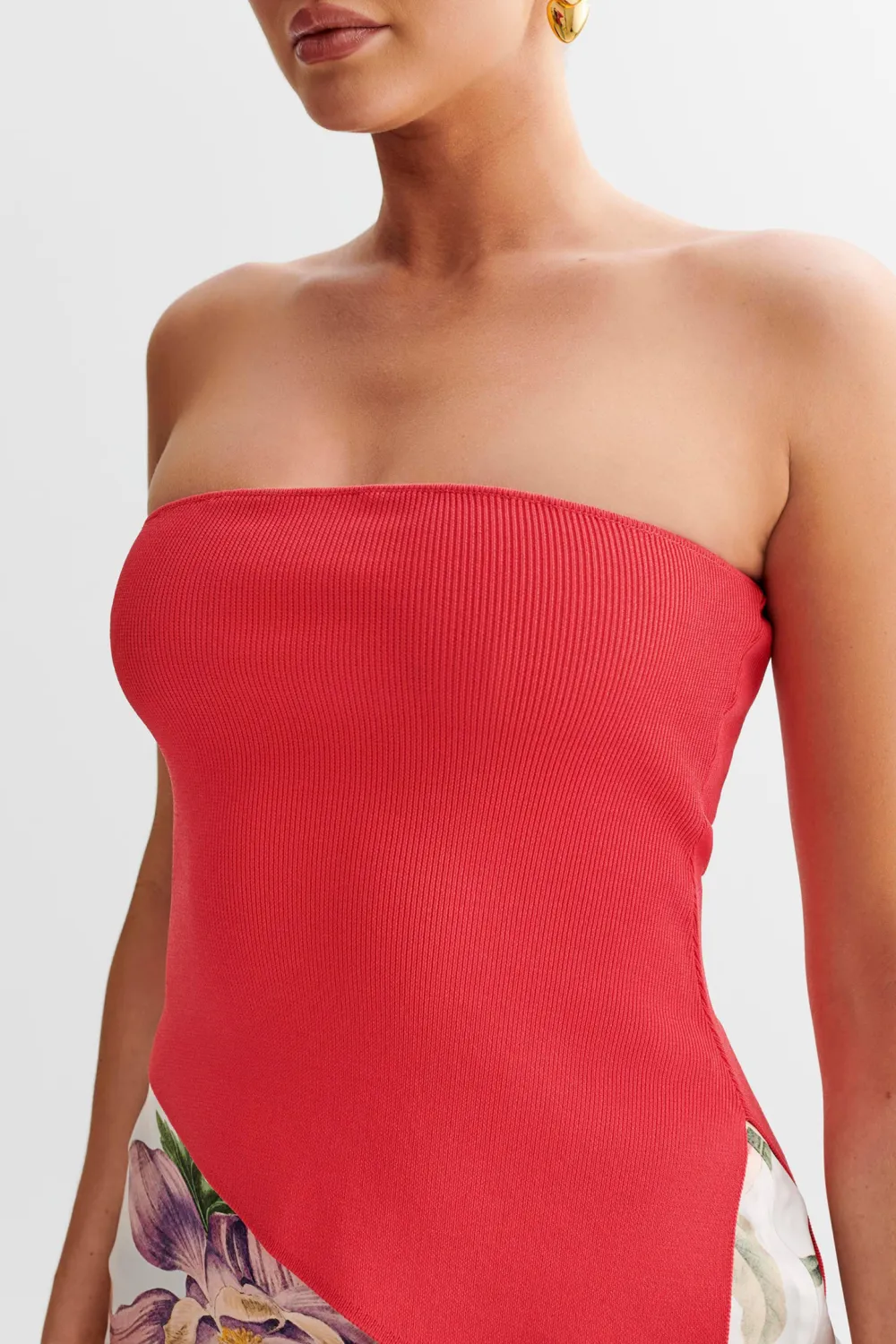Asymmetrical Strapless Knit Top