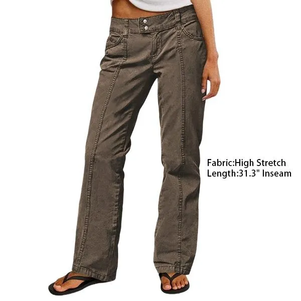 Mid Rise Straight Leg Butt Hugging Pants Women's Stretchy Fabric Multicolor Flattering