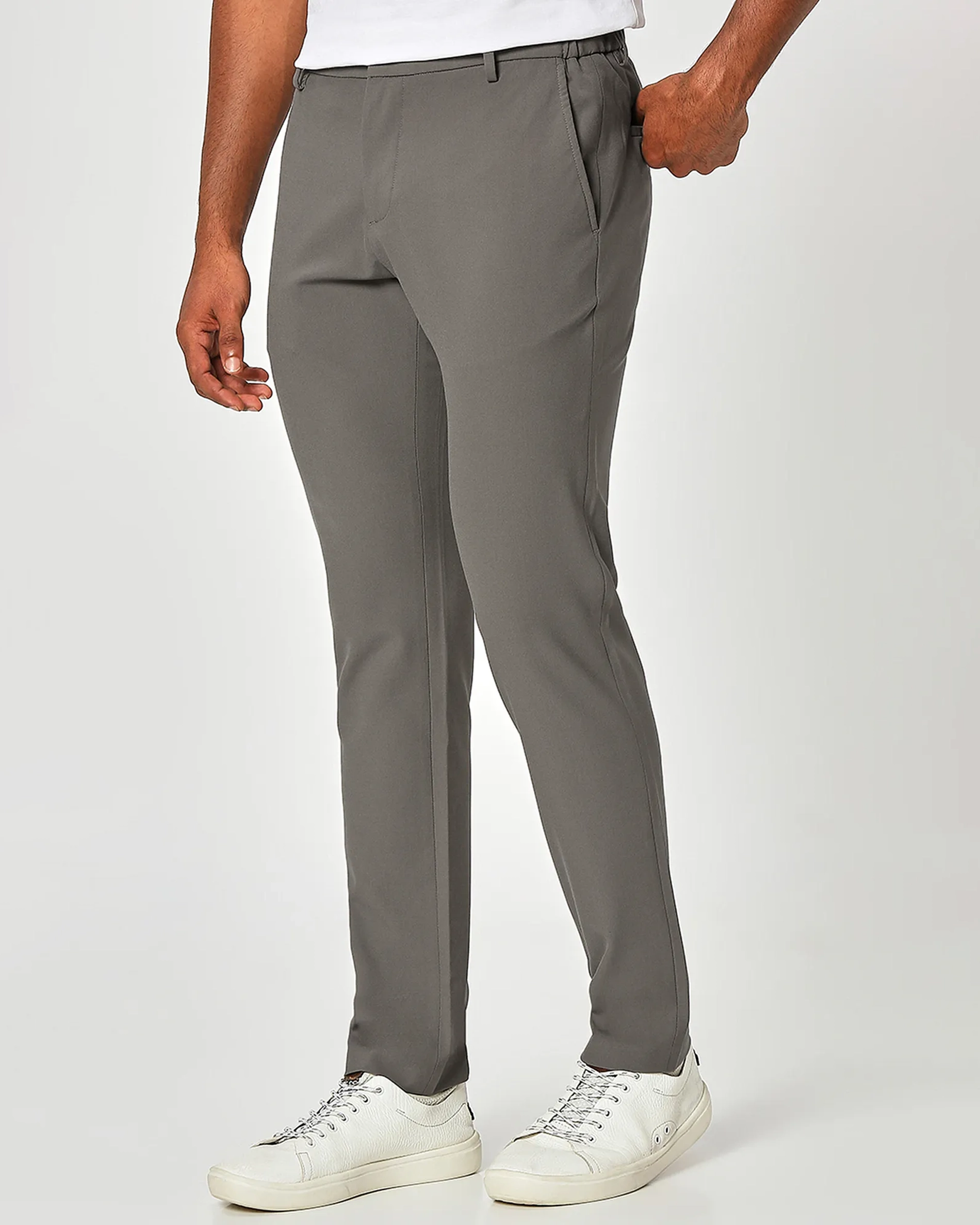Classic Versatile Slim-Fit Straight-Leg Beige Trousers